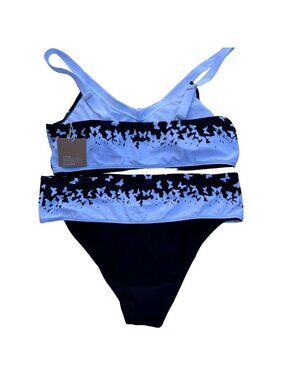 Noracora Butterfly Print Two-Piece Bikini Set Swim XXL Black & White Beach NWT
